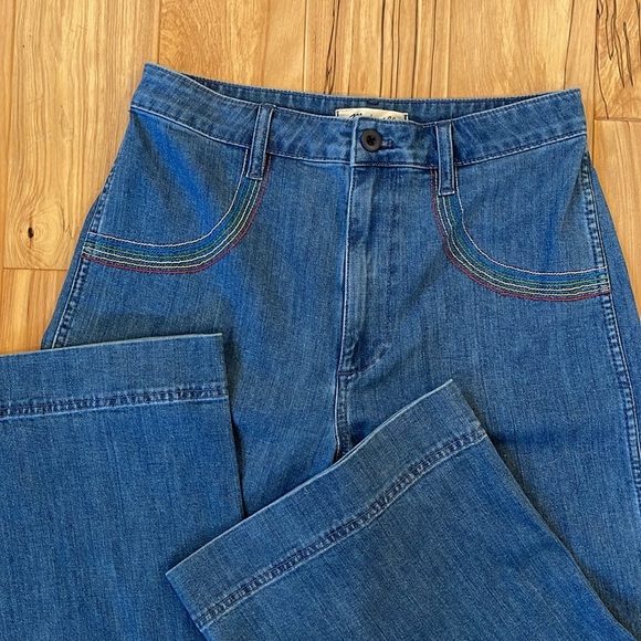 MADEWELL: Emmett Wide-Leg Crop Jeans: Rainbow Stitched Edition, Size 29 - Picture 7 of 13